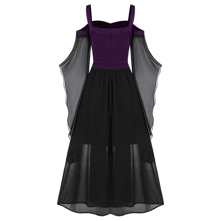 CHARMMA Gothic Halloween Kleid Kostüm Damen,Übergrösse A-Linie Schnüren Maxi Kleider mit Schmetterli