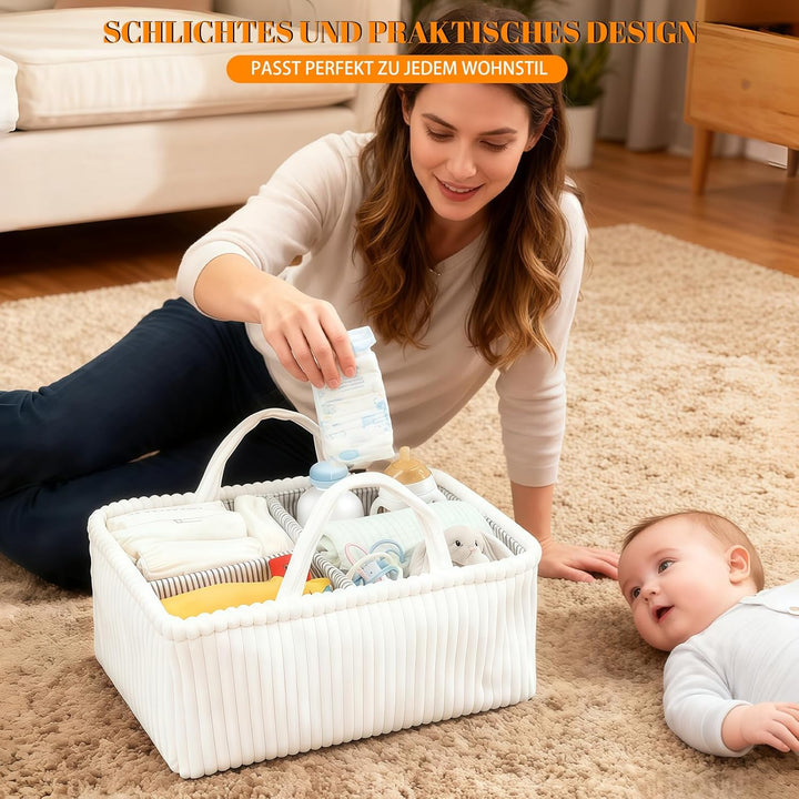 Wickeltisch Organizer, Baby Windel Caddy Korb, Wickeltasche Organizer mit Fächern & Griffen, Cord Wi