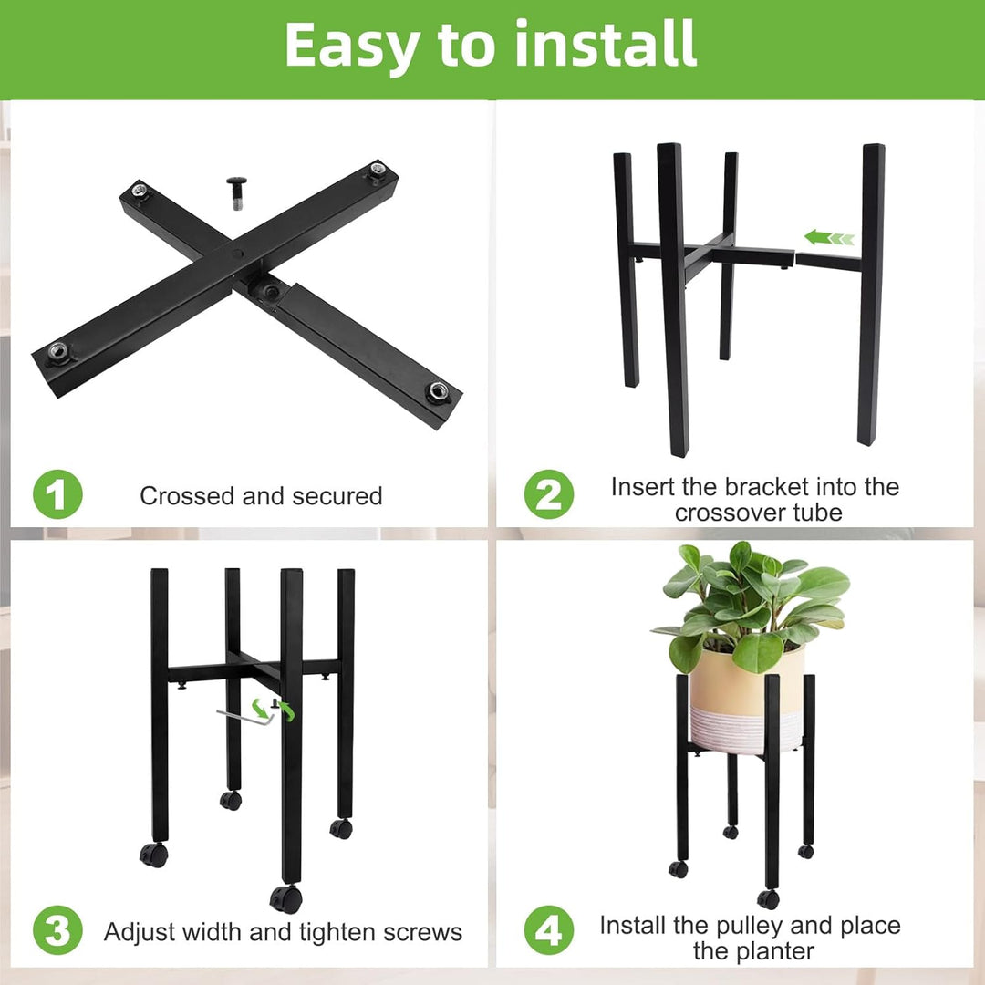 Verstellbarer Pflanzenständer, Blumenständer Metall Schwarz mit 4 Umlenkrollen für 24-38 cm Verschie