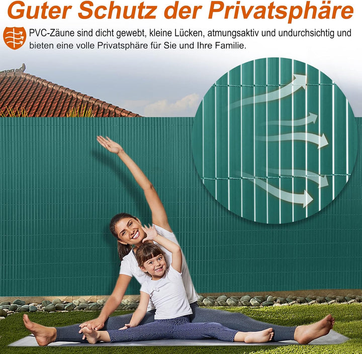 PVC Sichtschutzmatte Sichtschutzzaun 80x300CM, Grün, Outdoor Sichtschutz mit verstärkten Lamellen, Z