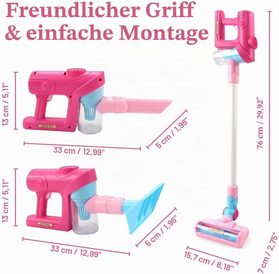 Kinderstaubsauger mit Echter Saugfunktion, SGZIOO Staubsauger Kinder, Staubsauger Spielzeug mit 3 Kö