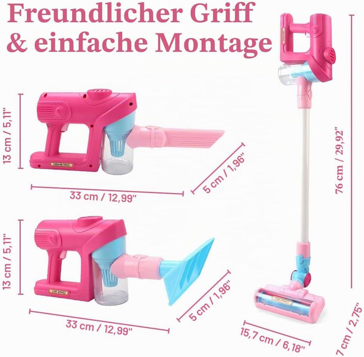 Kinderstaubsauger mit Echter Saugfunktion, SGZIOO Staubsauger Kinder, Staubsauger Spielzeug mit 3 Kö