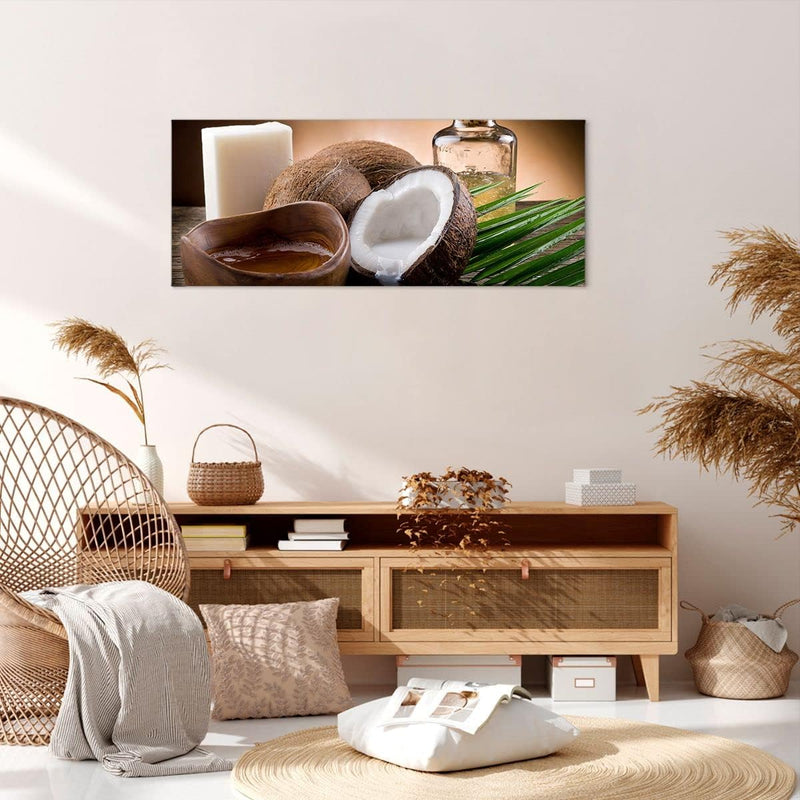 Wandbilder Dekoration Wohnzimmer Kokosnuss Öl Seife Handfläche Panorama Bilder auf Leinwand 120x50cm