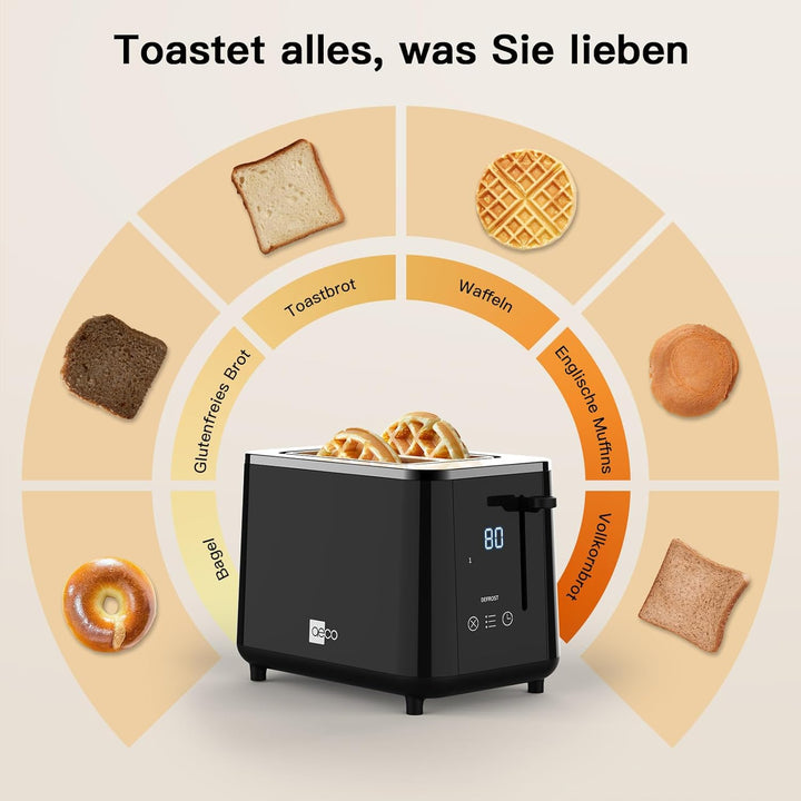 aeco toastlab PRO Toaster 2 Scheiben mit LED-Touch - extra breite Schlitze, 6 Stufen, Brotzentrierun