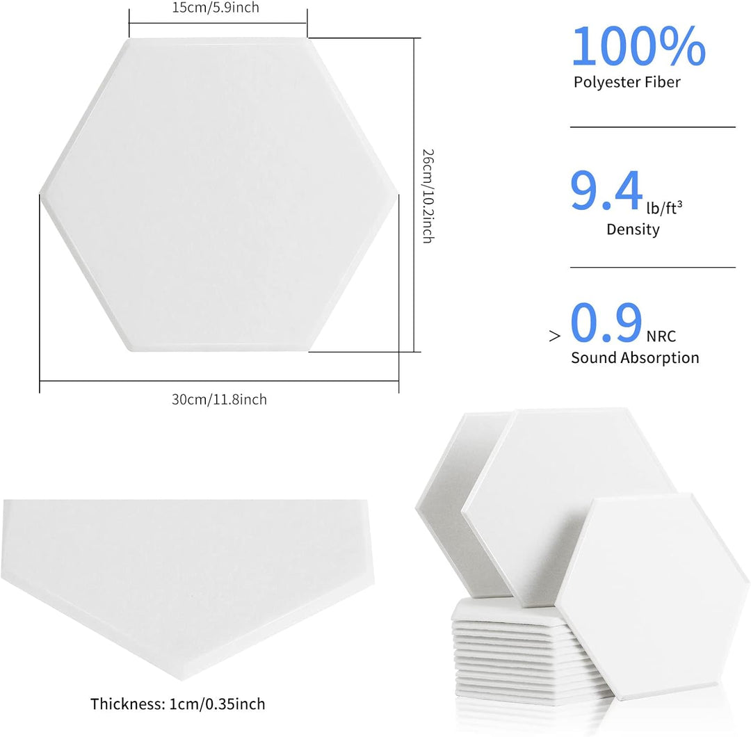Rdutuok 12 Stück Akustik Panel,30x26x1cm Hexagon Akustik Absorber Schallschutzplatten Akustikpaneele