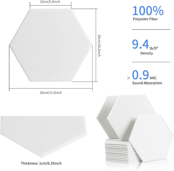 Rdutuok 12 Stück Akustik Panel,30x26x1cm Hexagon Akustik Absorber Schallschutzplatten Akustikpaneele