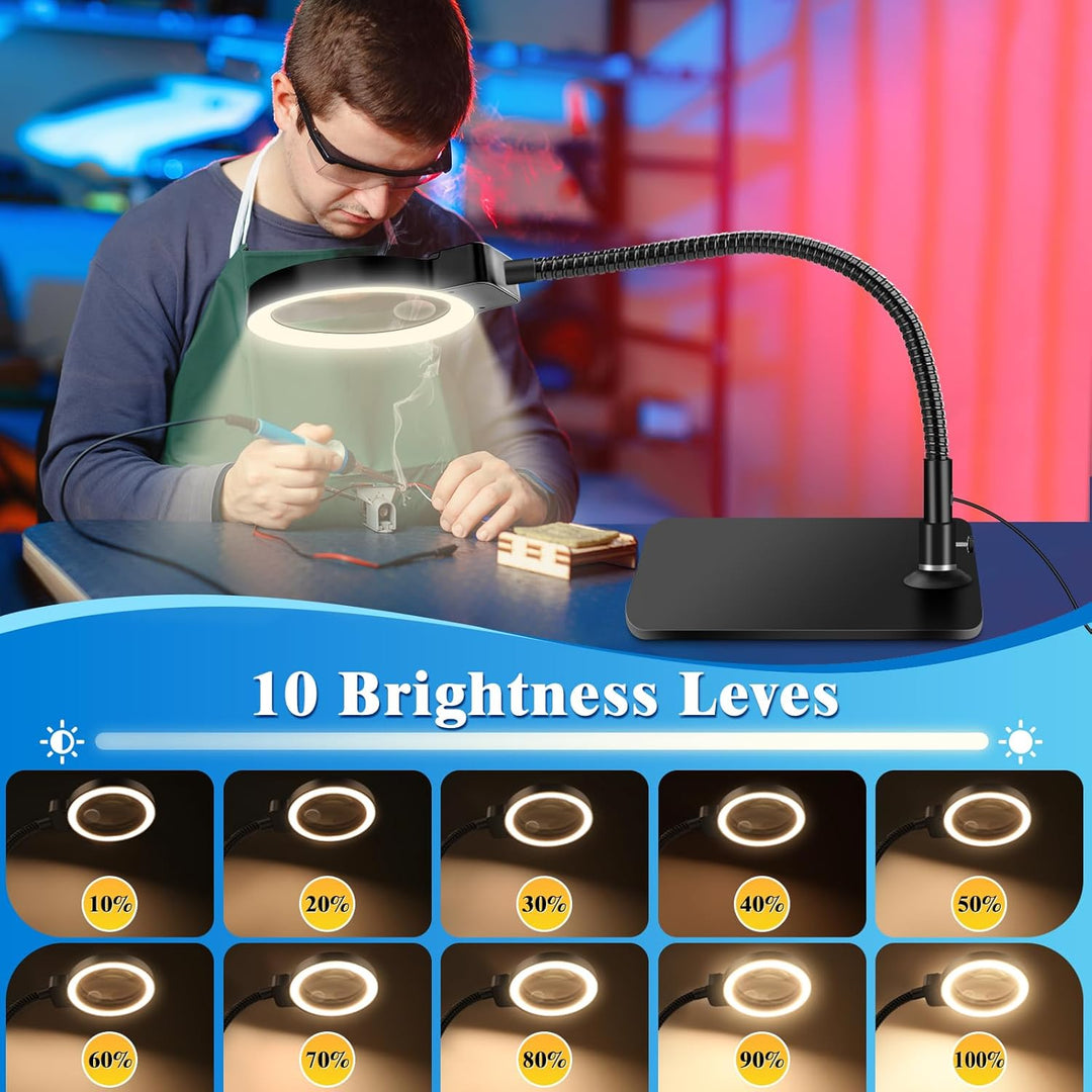 NZQXJXZ Lupe mit Licht und Ständer, 10X 30X Lupenleuchte mit 72 LEDs, 3 Einstellbare Farben und 10 H