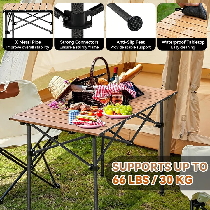 Campingtisch faltbar 99 x 55cm,Klapptisch höhenverstellbar 50-80 cm,Camping Zubehör,Garten,Grill,Pic