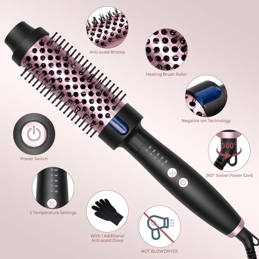 UKLISS Thermobürste 38mm, Thermal Brush LCD-Anzeige 120-200℃, 3 in 1 Pro Ionische Thermo Rundbürste,