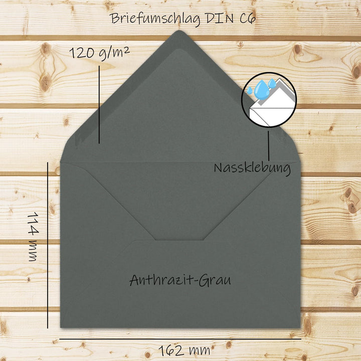 Faltkarten SET mit Brief-Umschlägen DIN A6 / C6 in Anthrazit-Grau - 150 Sets - 14,8 x 10,5 cm - Seri