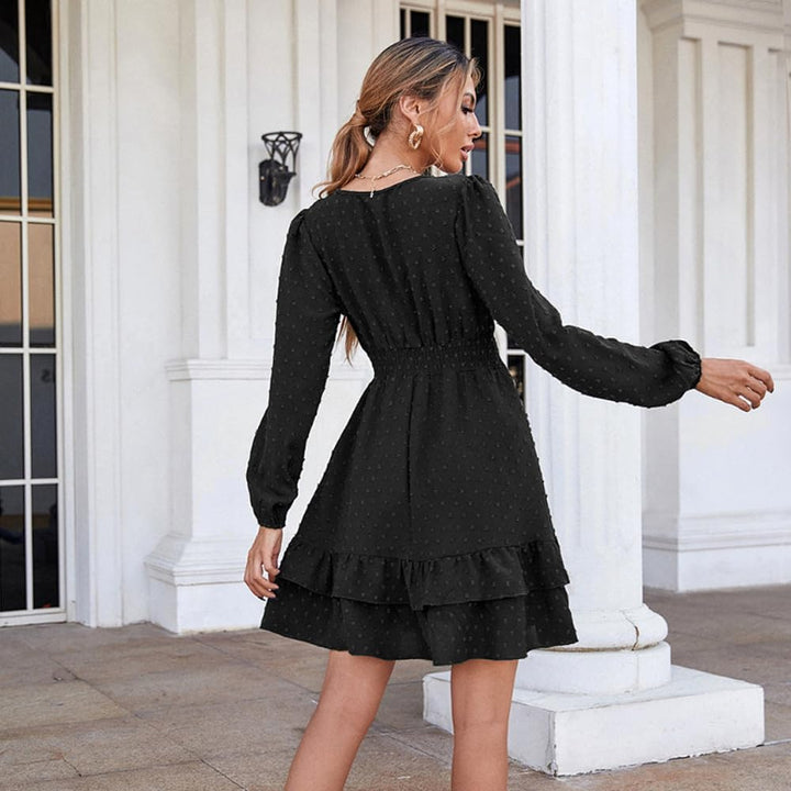 Damen Langarm Kleid V-Ausschnitt Wickelkleid Tunika Kleider Partykleid Sexy Casual Midikleid Elegant