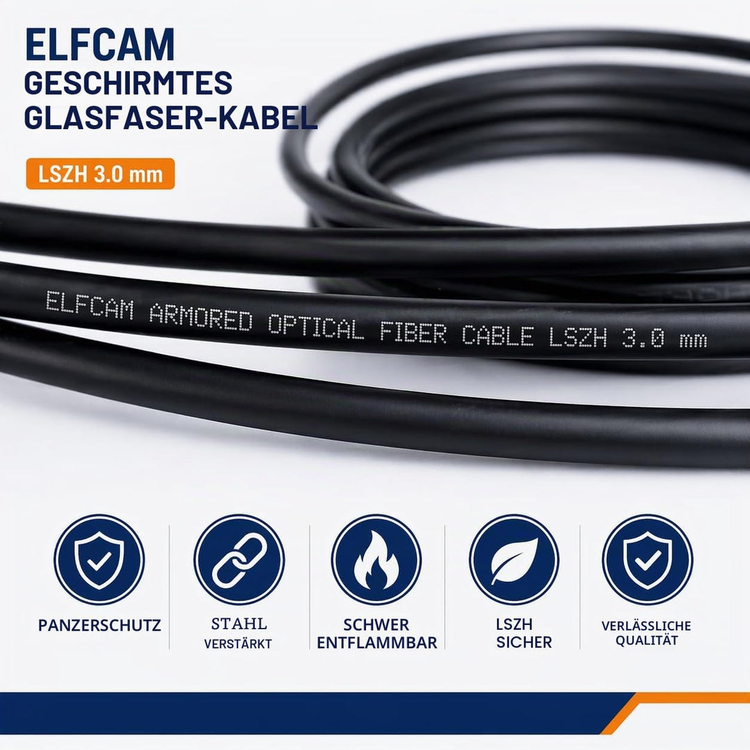 Elfcam® - Gepanzerte Glasfaser-kabel LC/UPC auf LC/UPC OS2 Duplex Singlemode 9/125µm LSZH, LWL-Kabel