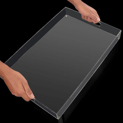 Kurtzy Tablett Serviertablett aus Klarem Acryl-Kunststoff mit Griffen - L40 x B30 cm Grosses Rechtec