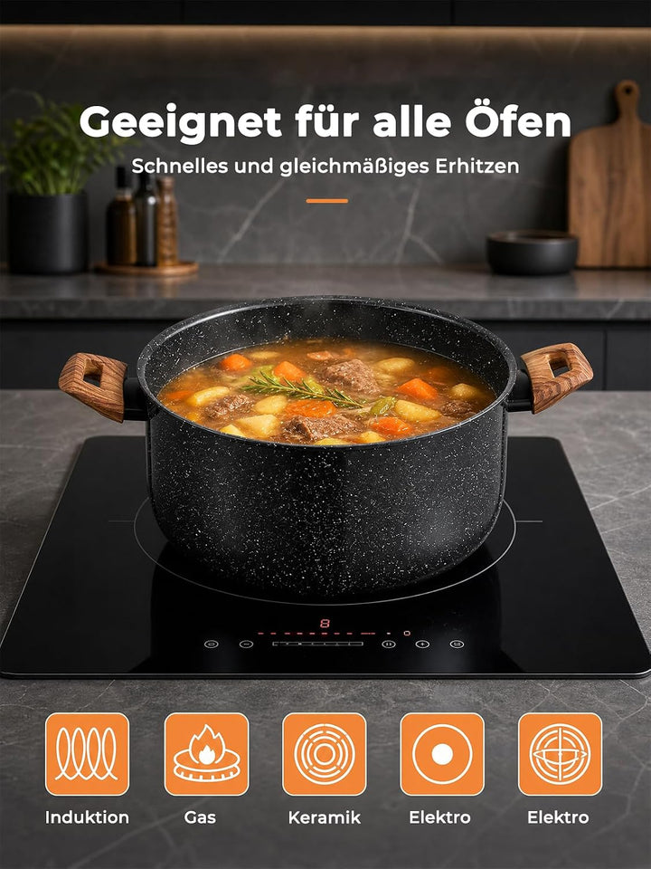 D.Perlla Kochtopf Induktion Topf mit Deckel, 28 cm Suppentöpfe, 8.5 L | Aluminium Topf mit antihaftb