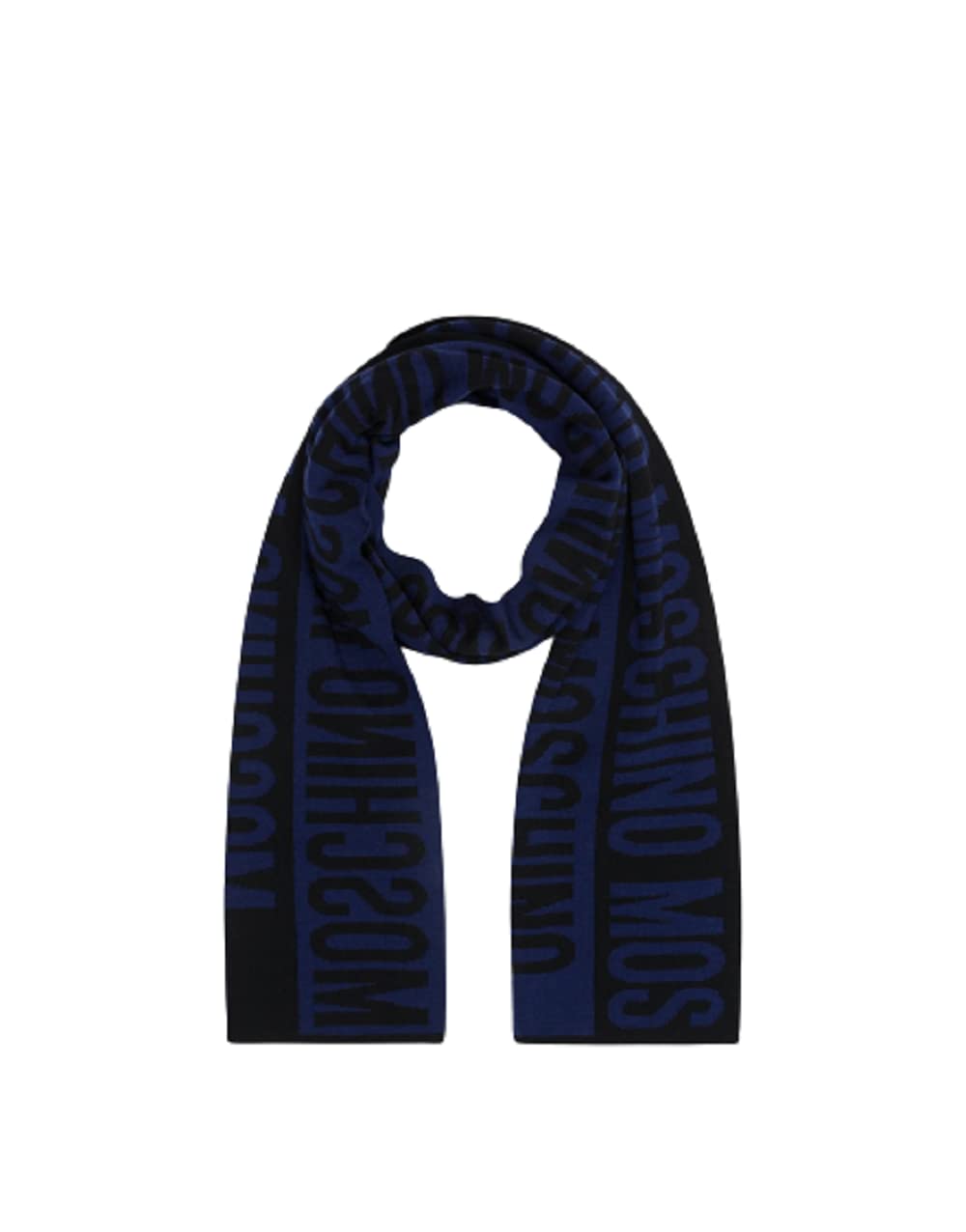 Moschino Schal REVERSE Art.50164 Wolle Logo Bands Schwarz/Blau, mehrfarbig, Einheitsgrösse