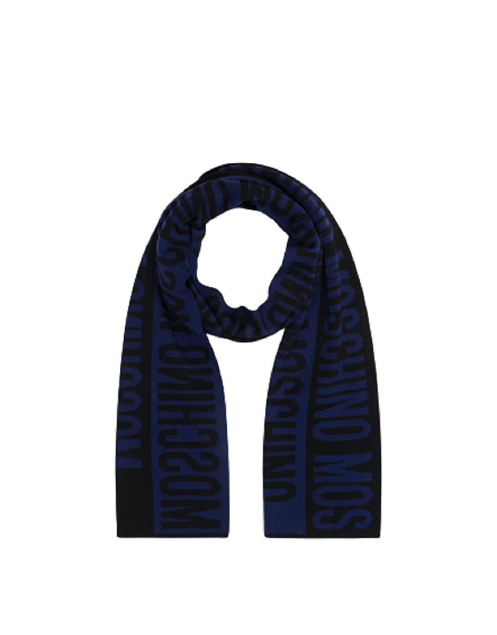 Moschino Schal REVERSE Art.50164 Wolle Logo Bands Schwarz/Blau, mehrfarbig, Einheitsgrösse