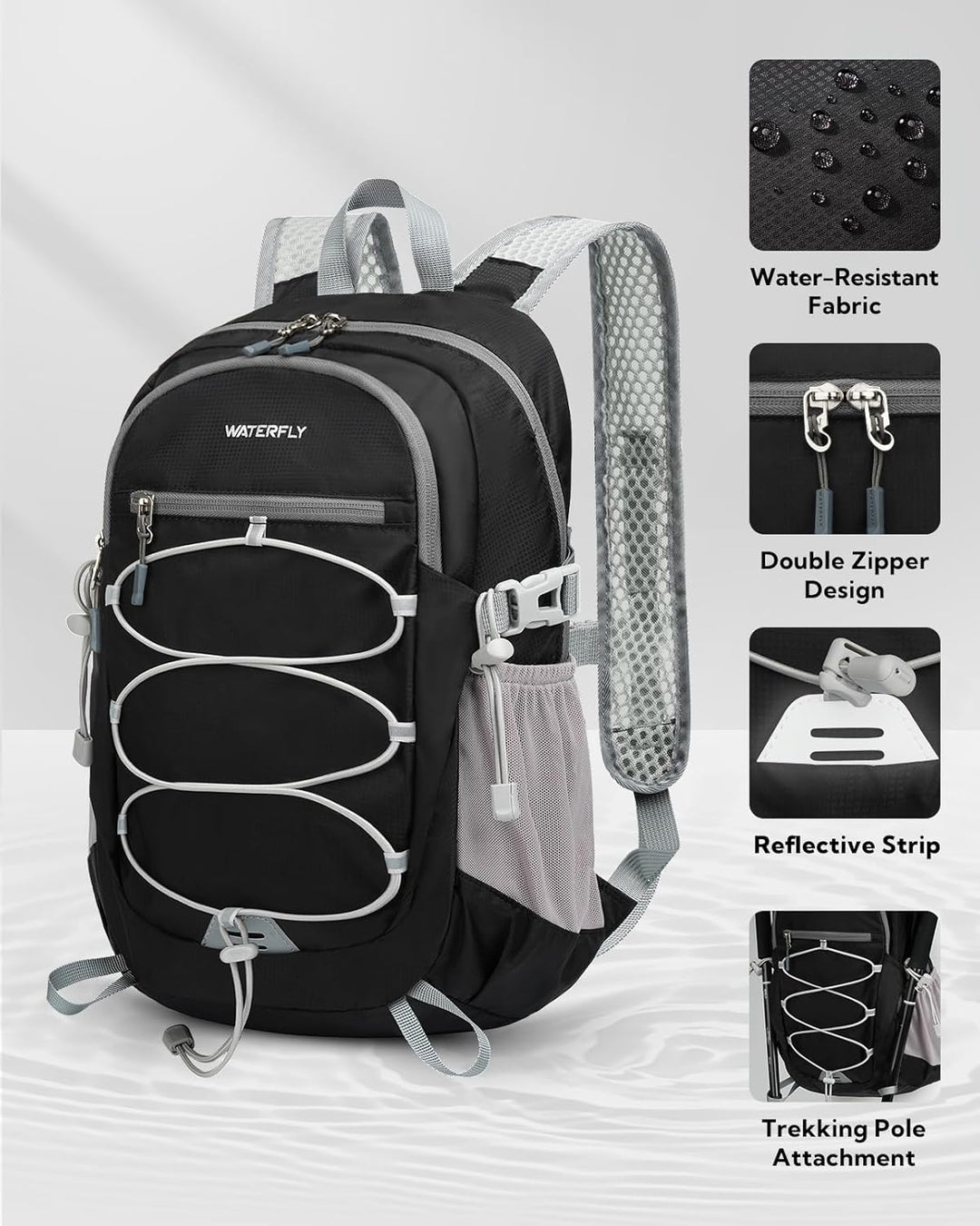WATERFLY Rucksack Klein Faltbarer Rucksack: 15L Ultraleicht Wanderrucksack Foldable Backpack mit Atm