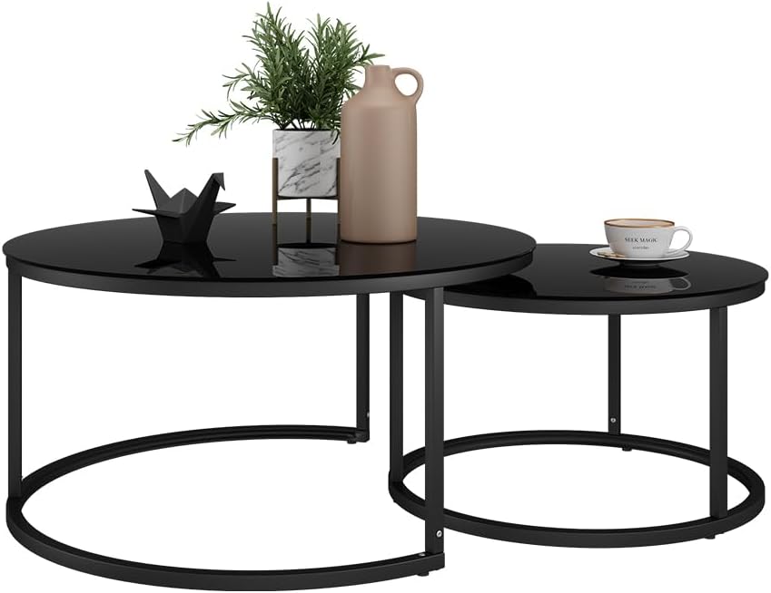 Vicco Couchtisch-Set Montreal, Schwarz Hochglanz, 77 x 77 cm 2 Teile, platzsparend klappbar und viel