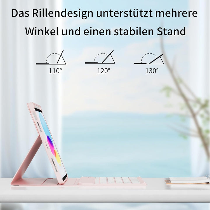Tastatur Hülle für iPad A16 11. / 10. Generation (2025/2022, 11/10,9 Zoll), 7-farbige Hintergrundbel