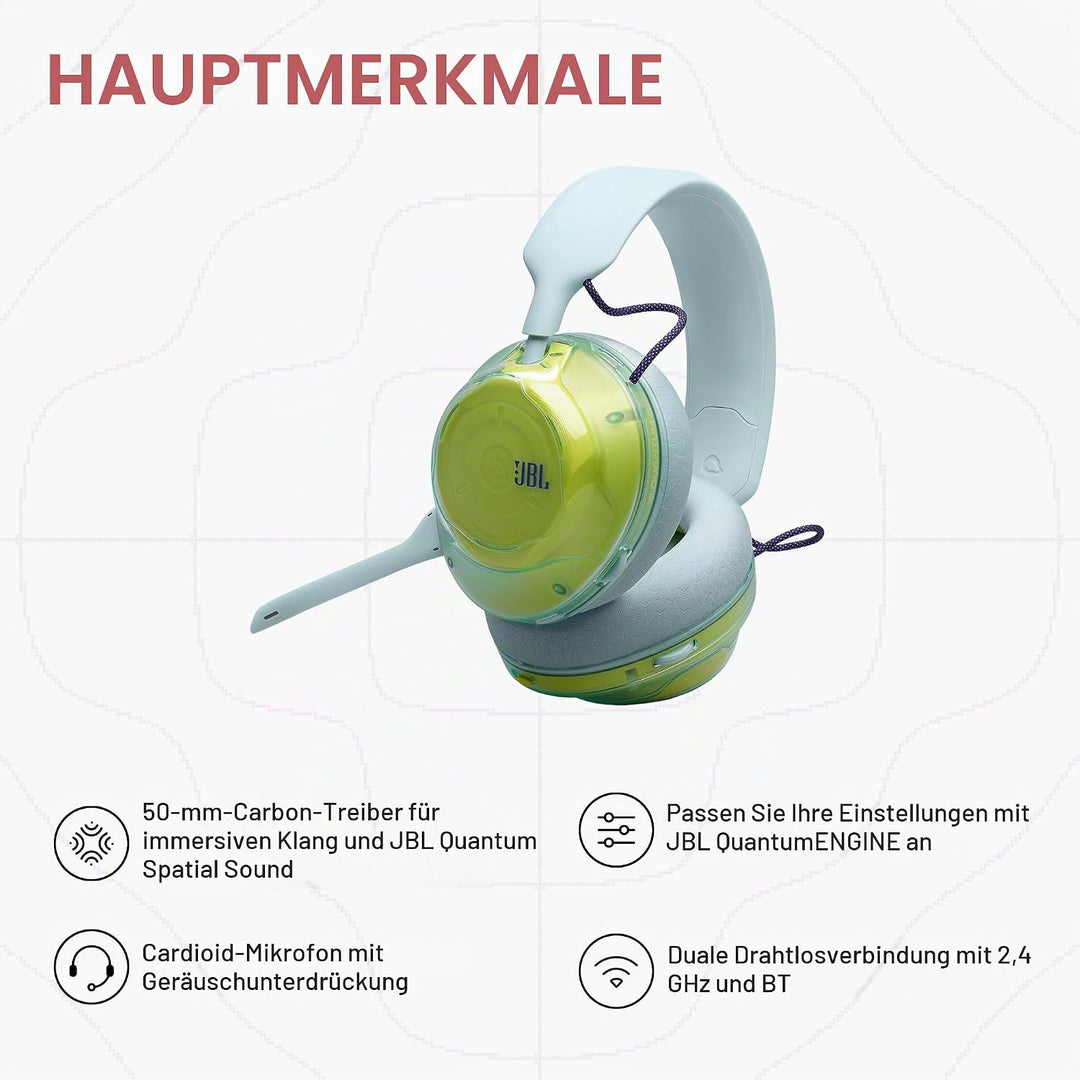 JBL Quantum 520, Kabelloses Multiplattform-Gaming-Over-Ear-Headset, Schwarz, Schwarz