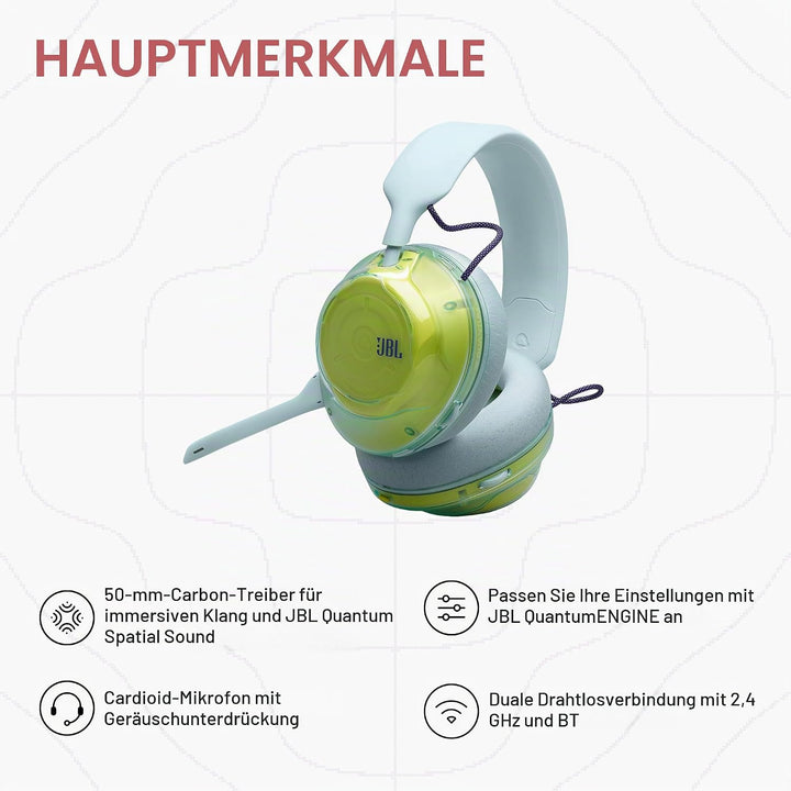 JBL Quantum 520, Kabelloses Multiplattform-Gaming-Over-Ear-Headset, Schwarz, Schwarz