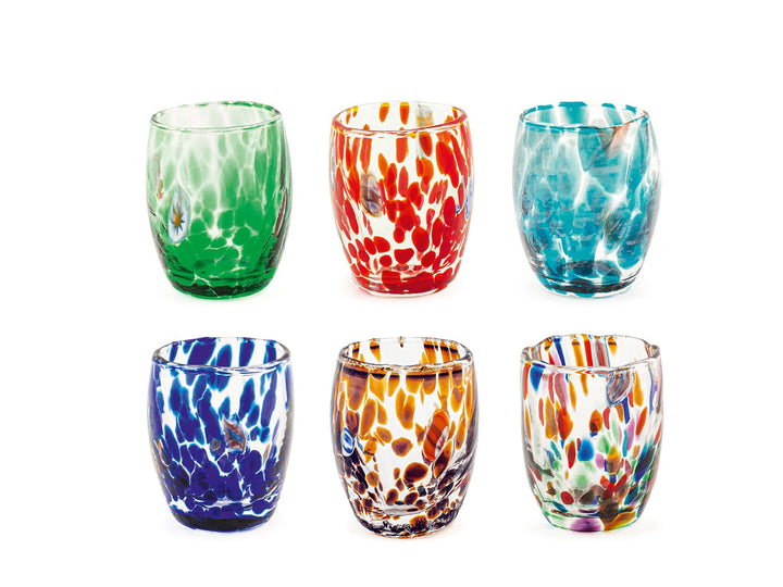 H&h set 6 bicchieri veneziano in vetro decorato multicolore cl 5