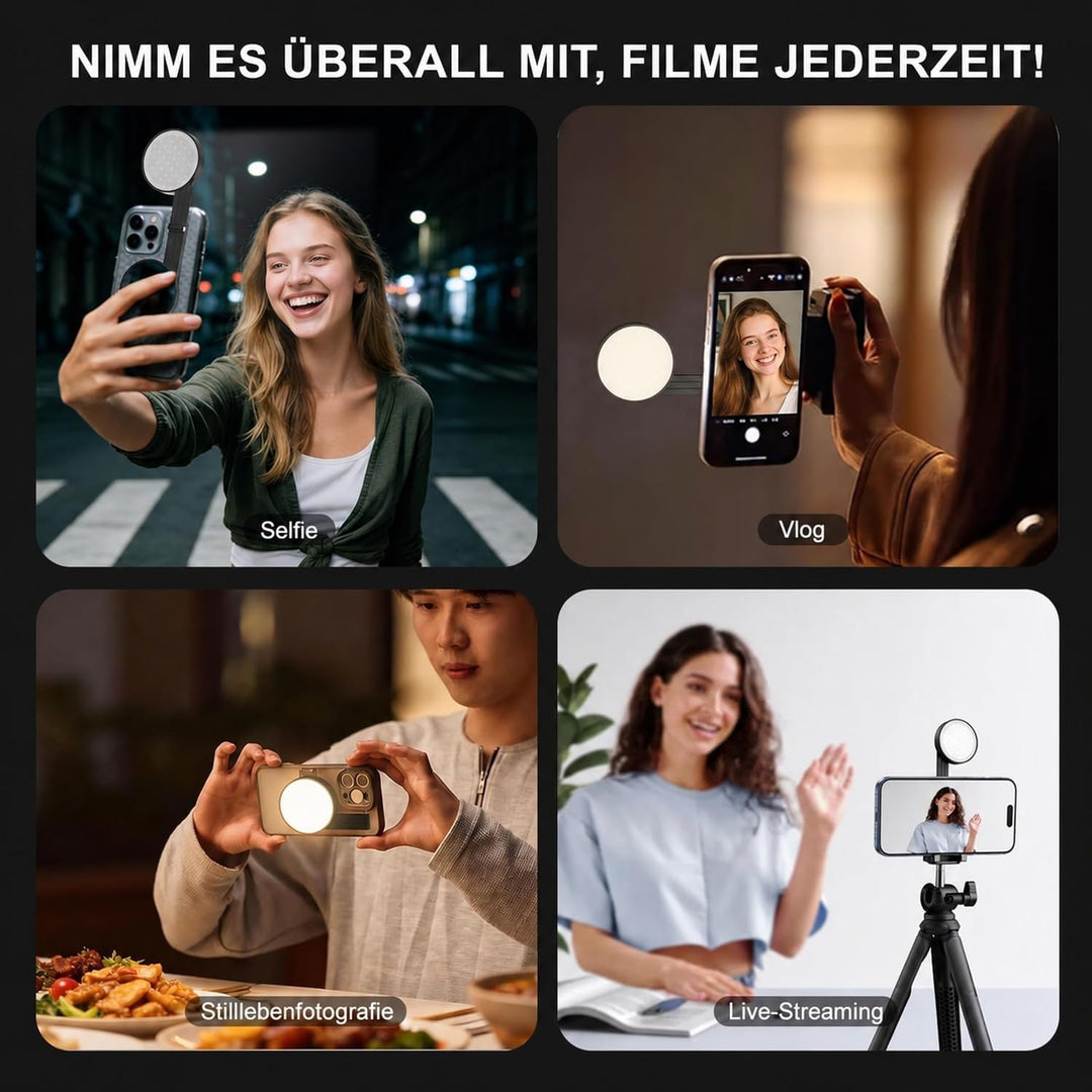 Magnetic Dual-Sided Selfie Light Compatible with MagSafe iPhone, 42LEDs per Side, CRI95+ Rechargeabl