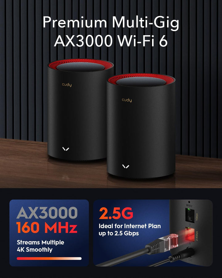 CUDY AX3000 2,5G Mesh System Wi-Fi 6 Wi-Fi 6, 2,5 g WAN, Backhaul Ethernet, ideal für 1Gig+ Internet