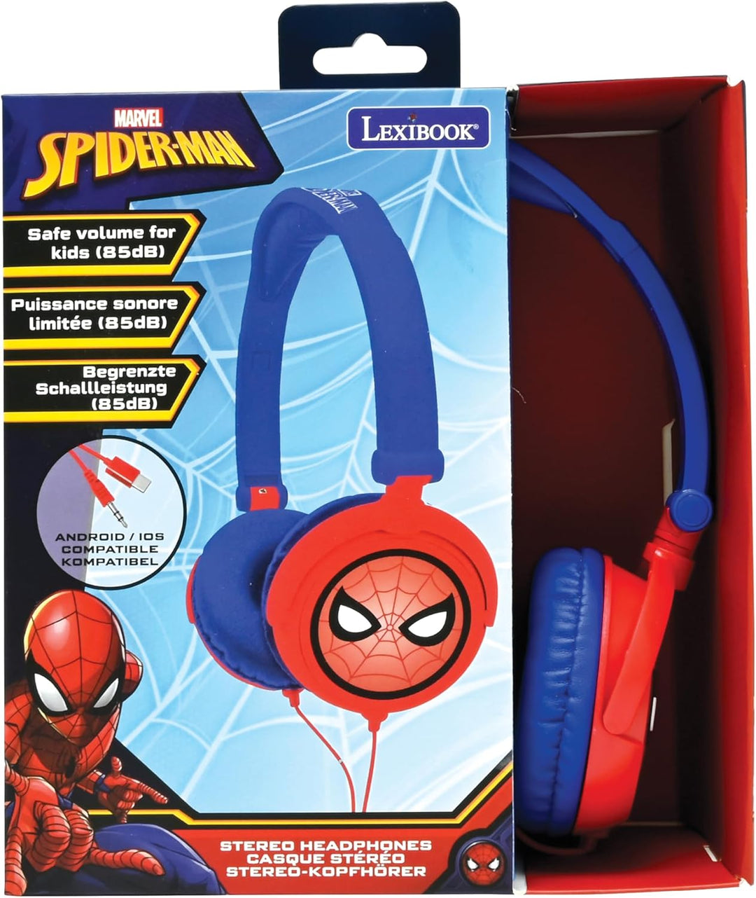 Lexibook, Spider-Man, Stereo-Kopfhörer, kindersichere Lautstärke, faltbar und einstellbar, rot/blau,