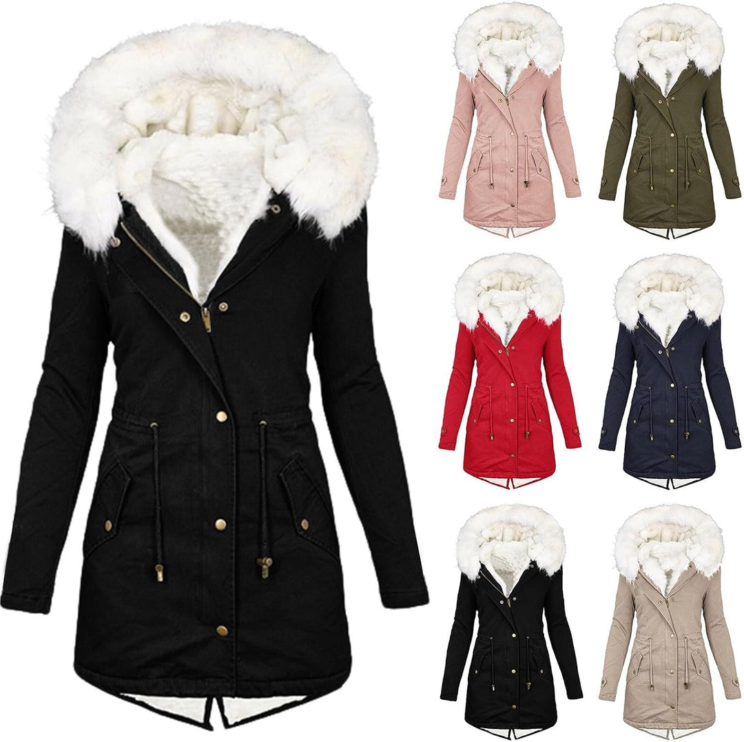 EMATOP Wintermantel Damen Warmer Lang Jacke Baumwolle Einfarbig Wanderjacke mit Kapuze Wintermantel