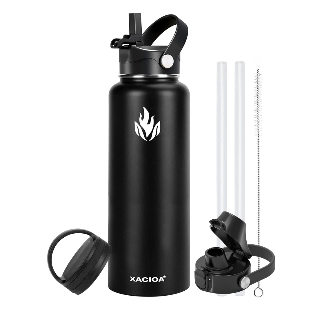 XACIOA Edelstahl Wasserflasche,1200ml/40oz Vakuumisolierte Trinkflasche,Auslaufsichere mit Strohdeck
