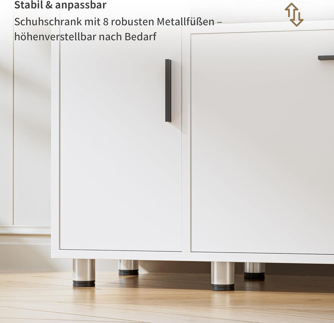 Schuhbank mit Sitzfläche, Klappfach mit Verstellbarer Trennwand, Höhenverstellbar, Schuhschrank mit