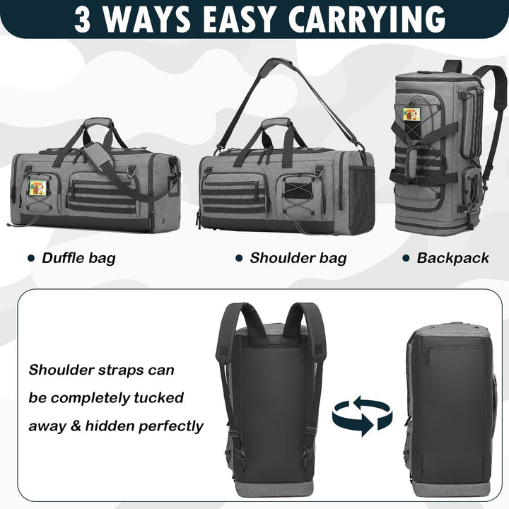 50L Herren Sporttasche mit Nass- & Schuhfach Rucksack 3 in 1 Reisetasche Handgepäck Sport Duffel Tas