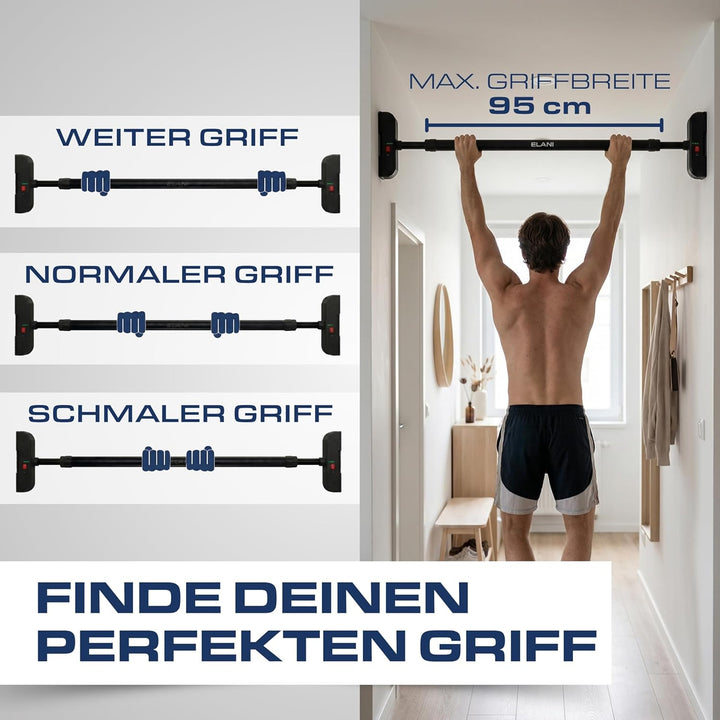 ELANI – Klimaneutrale Klimmzugstange Wand 115-140 cm ohne Bohren mit innovativer Gewindesperre für s