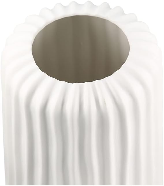 Casablanca Vase - Fjord - aus Keramik weiss matt mit Rillenstruktur H. 76 cm Höhe 76 cm Weiss, Höhe