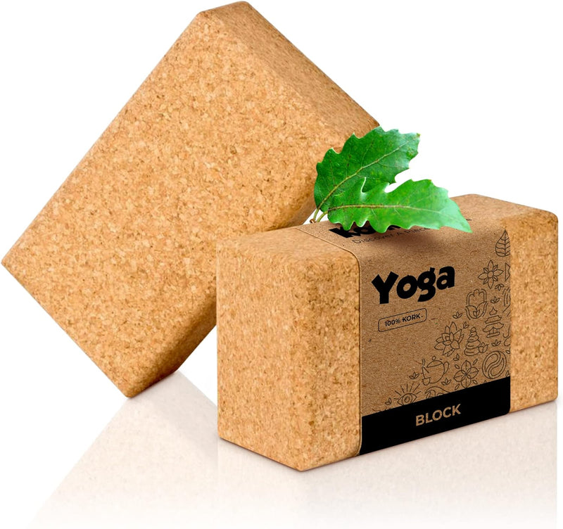 Yoga-Block Kork einzeln oder Set [1er oder 2er-Set] - 100% Naturkork | Hatha Kork Klotz Yoga, ökolog