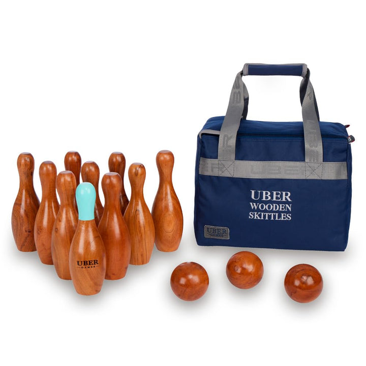Ubergames Hochwertiges Kegelspiel - Top Qualität Wurfspiel - mit Robuste Tragetasche Holz, Holz