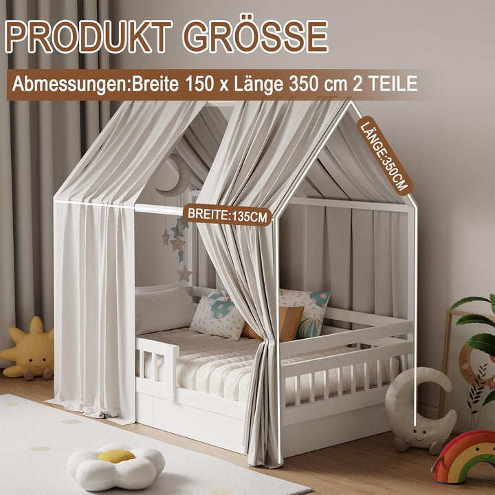 Hausbett Himmel, Betthimmel Hausbett Musselin mit 2 Stück Betthimmel, Stoffhimmel für Hausbetten Mäd