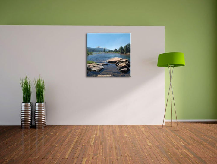 Pixxprint Fluss in Yosemite National Park als Leinwandbild Quadratisch/Grösse: 70x70 / Wandbild/Kuns
