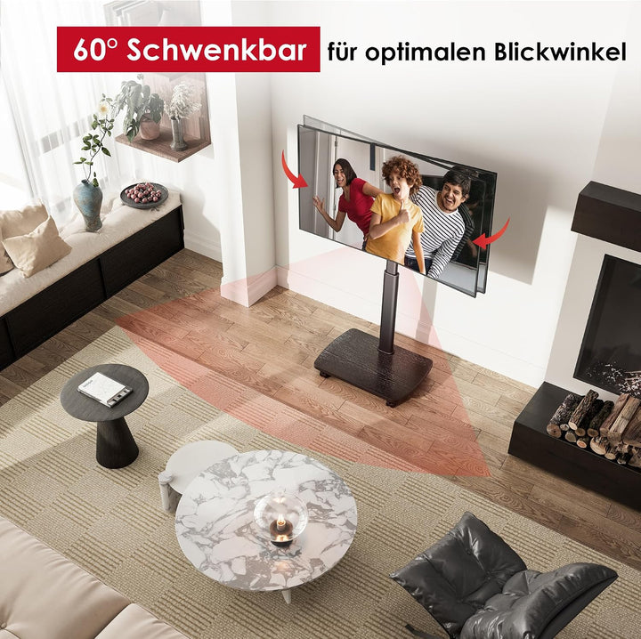 AOKCOS TV Ständer Rollbar mit Holzablage, Fernsehständer auf Rollen für 32-65 Zoll Fernseher, TV Bod