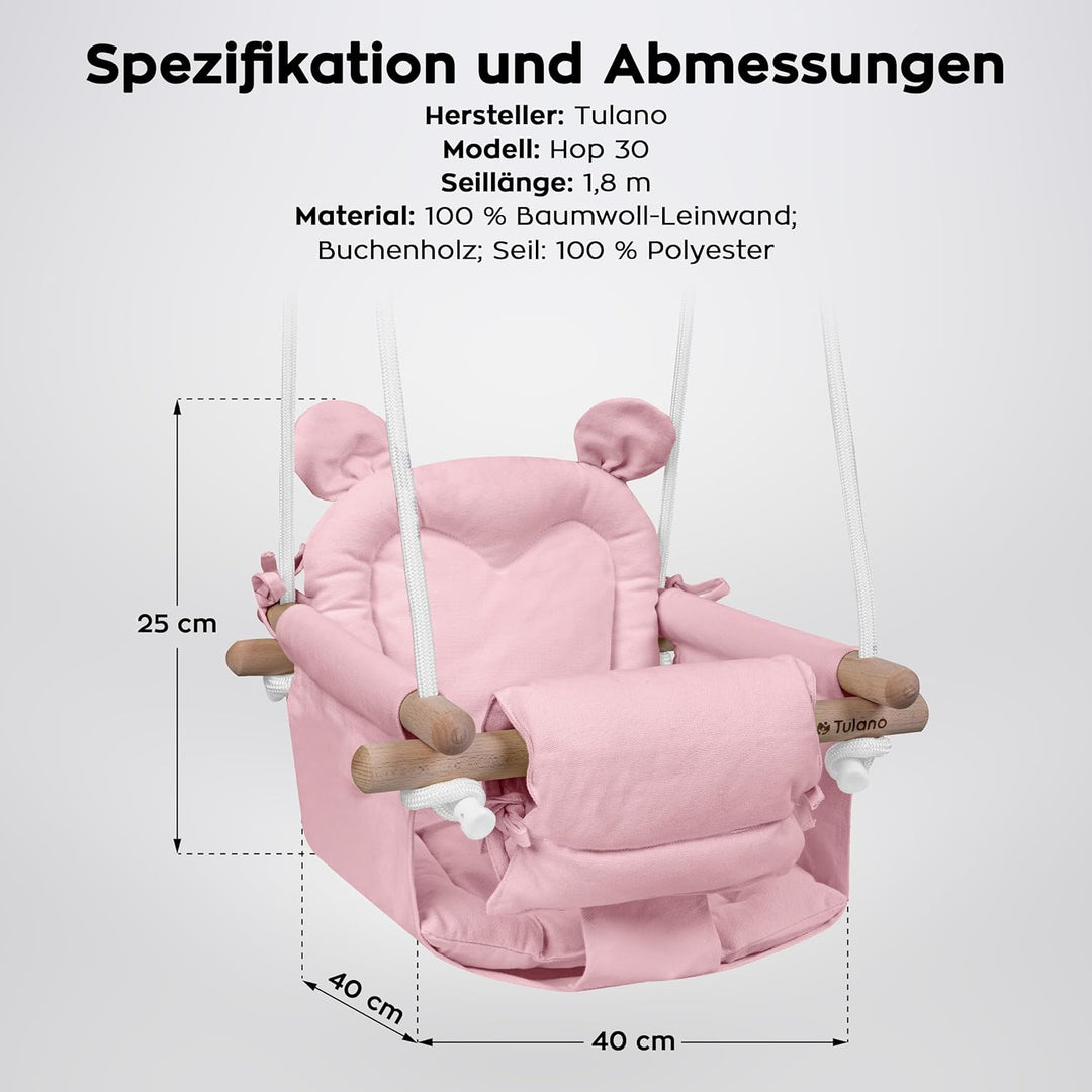 Tulano Hop 30 Rosa | Baby Schaukel Hängesitz für Kinder 6-36 Monate | Indoor & Outdoor | Sicherheits