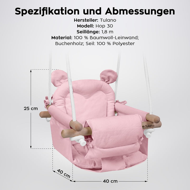 Tulano Hop 30 Rosa | Baby Schaukel Hängesitz für Kinder 6-36 Monate | Indoor & Outdoor | Sicherheits