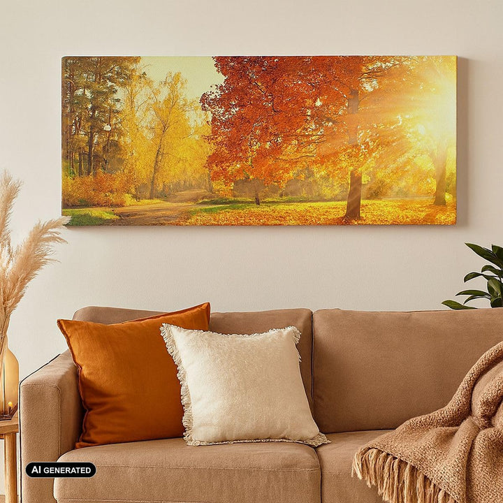 Panorama Bilder auf Leinwand 100x40cm Leinwandbild Park Herbst Baum Gross Wanddeko Bild Schlafzimmer