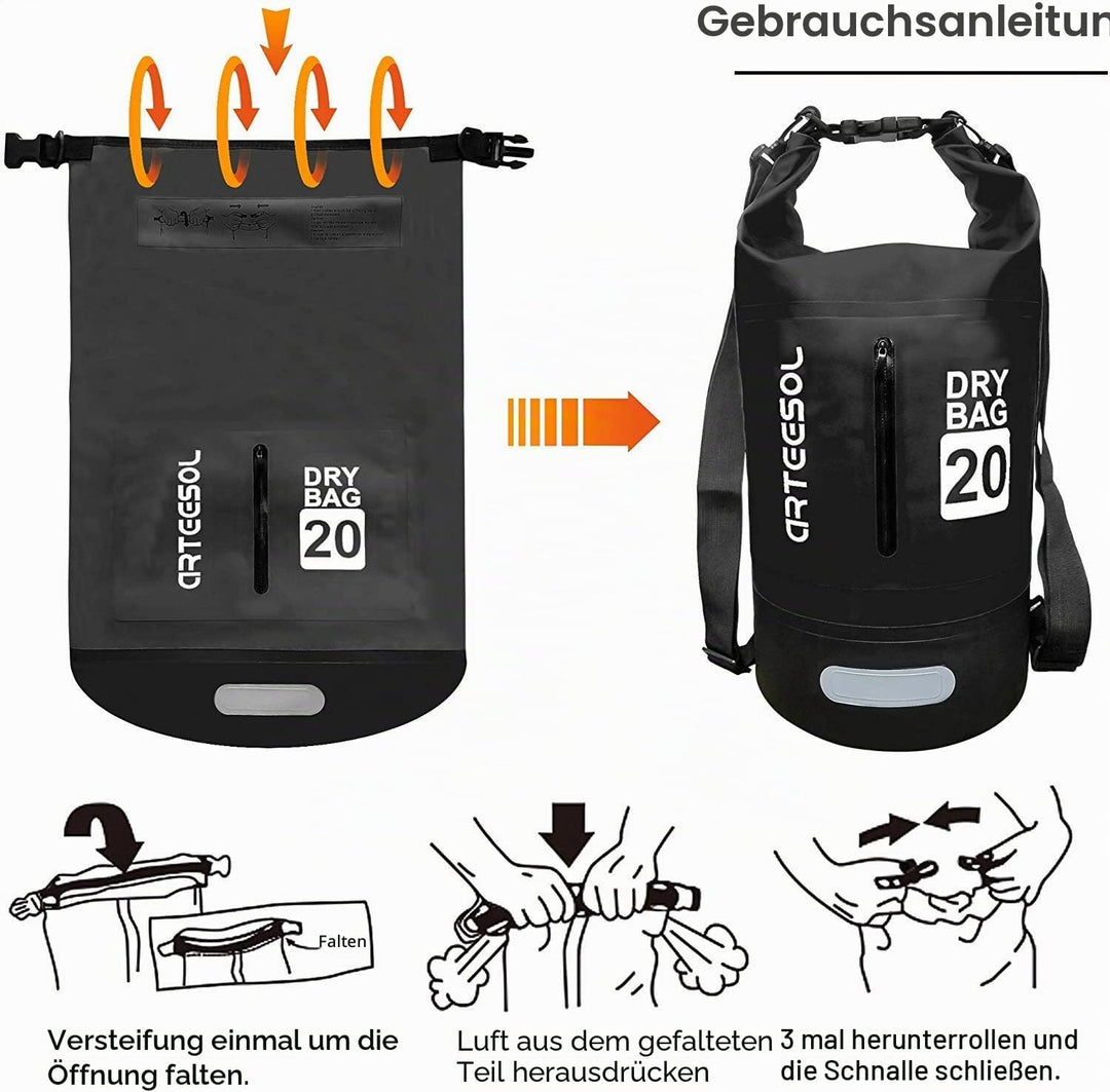 Dry Bag wasserdichte Tasche 5L/10L/20L/30L Wasserfester Beutel Packsack mit Langen Doppeltem Verstel