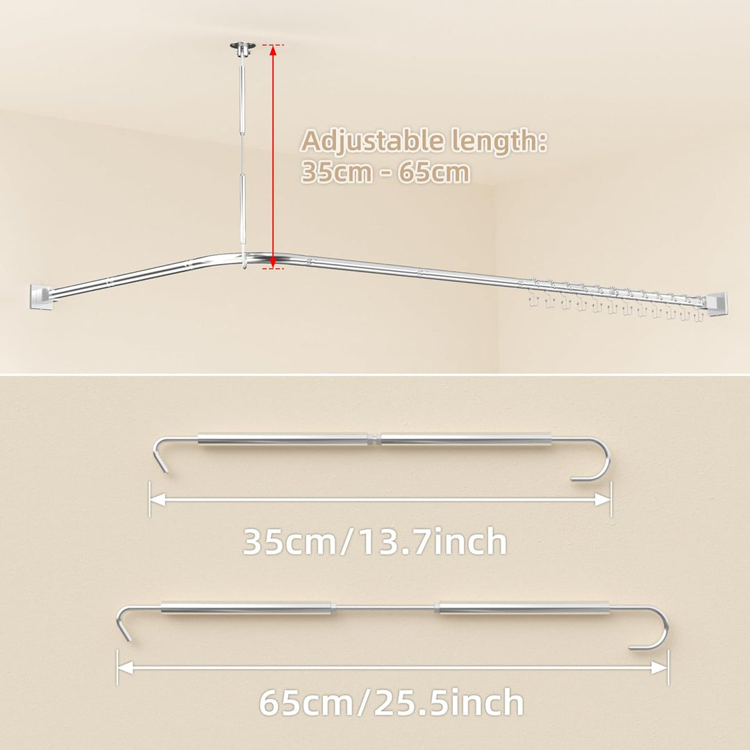 Duschvorhangstange L Form Ohne Bohren Ecke Halterung 85x175 cm - Duschstange Für Duschvorhang Badewa