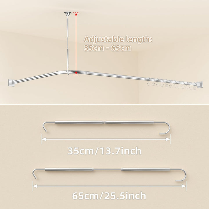 Duschvorhangstange L Form Ohne Bohren Ecke Halterung 85x175 cm - Duschstange Für Duschvorhang Badewa