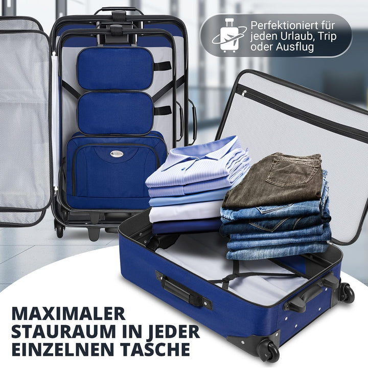 Juskys Trolley Reisekoffer Set 5 teilig - 60 Liter, 2 Rollen, Weichschale, wasserabweisend Stoff, le