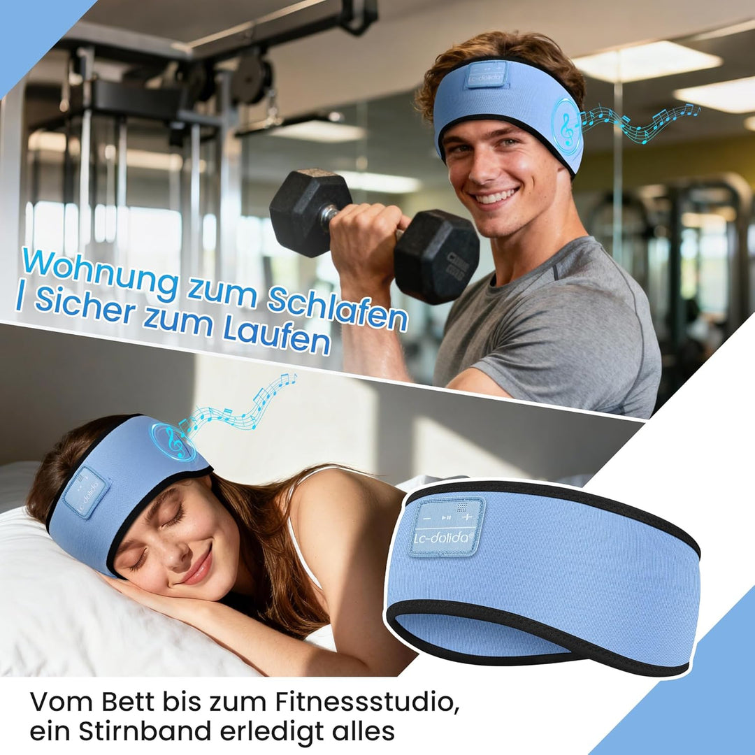 LC-dolida Schlafkopfhörer Bluetooth Stirnband Kopfhörer, Ultraweiche Bambus-Baumwoll Schlafkopfhörer