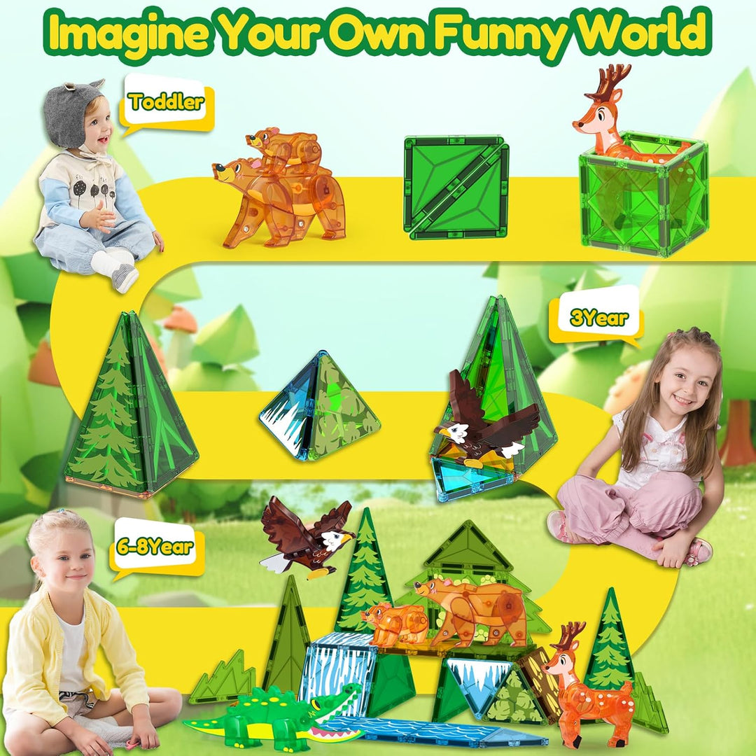 Oriate Magnetspiel Jungle Animal Magnetische Bausteine, Magnetspiel Tiere Magnetbausteine Kinder, Mo