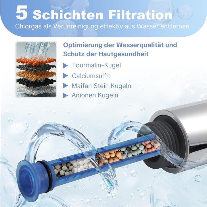 OFFO Duschkopf mit Schlauch und Halterung, 100 mm Duschbrause mit 6 Strahlarten, Handbrausen Wassers